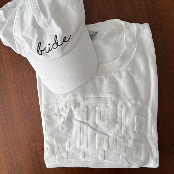 White “MRS” varsity pullover sweatshirt for bride-to-be, bachelorette, honeymoon - Picture 3 of 3